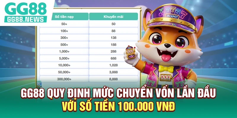 GG88 quy định mức chuyển vốn lần đầu với số tiền 100.000 VNĐ